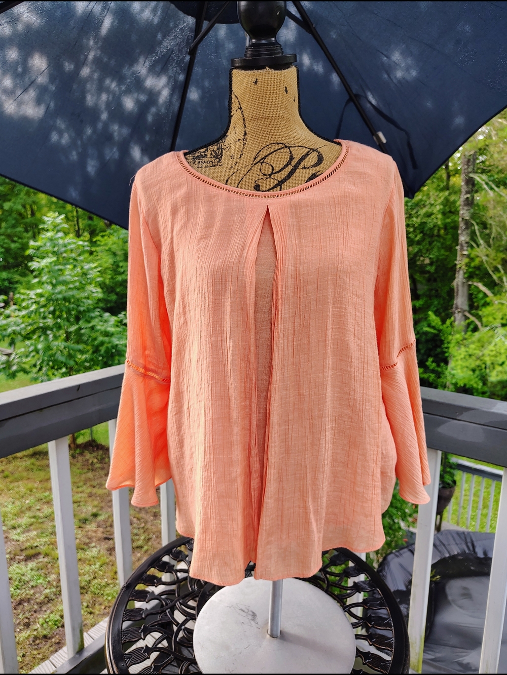 JohnPaulRichard Peach Lightweight Peasant Tunic Top